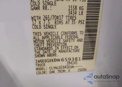 2022 Nissan Frontier Pro-4X 4X4 z USA, uszkodzony, nr VIN 1N6ED1EK8NN659381